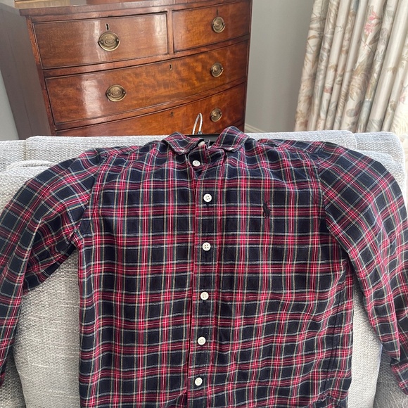 Ralph Lauren Boy's Plaid Cotton Twill Shirt Navy/Red - Size 8 - Picture 2 of 3